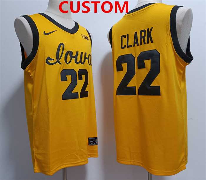 Men%27s Iowa Hawkeyes Custom Yellow Stitched Jersey